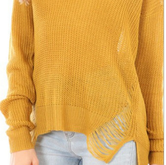 🏷️LAST ONE🏷️🌿MUSTARD RIPPED SWEATER🌿 - Picture 5 of 8